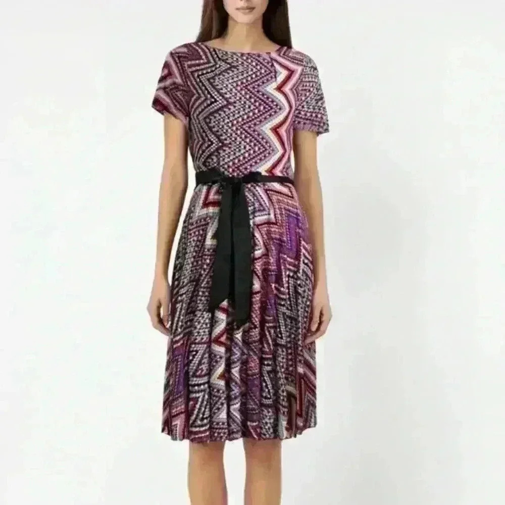 Nina Leonard Checkered Chevron Multicolored Dress